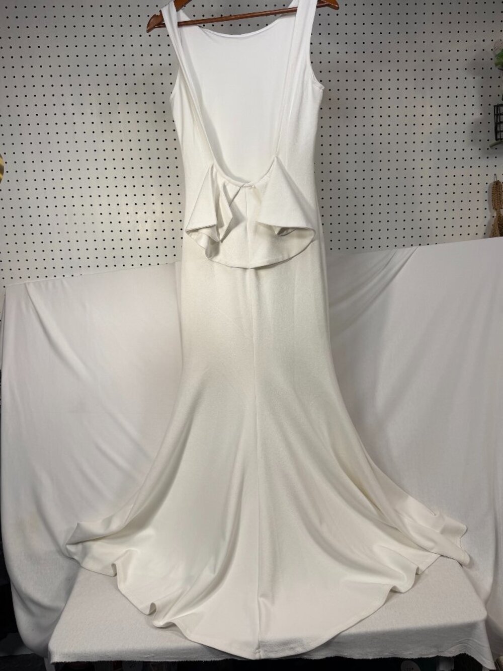 Lulus White Mermaid Maxi Dress S Small Crepe Wedding Bridal Backless Ruffle Gown